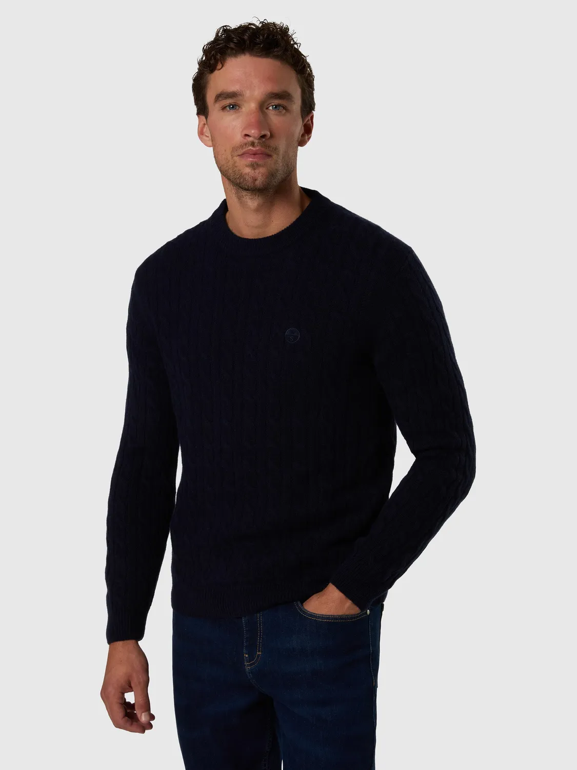 North Sails Cable-Knit pull col rond torsadé marine
