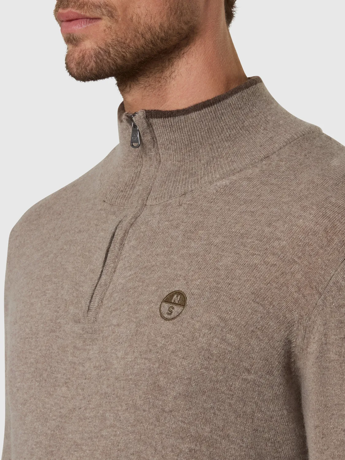 North Sails pull demi-zip cachemire homme noyer mélangé