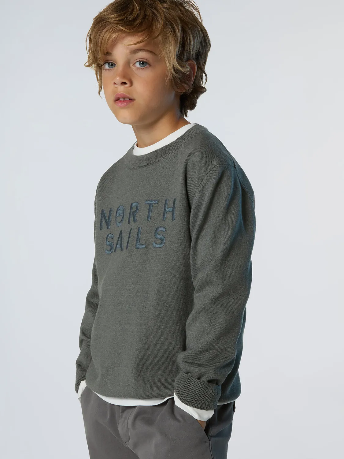 North Sails pull col rond brodé enfant coton bio