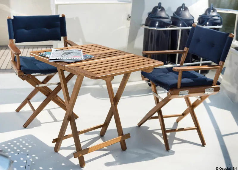 ARC chaise pliante teck tissu bleu