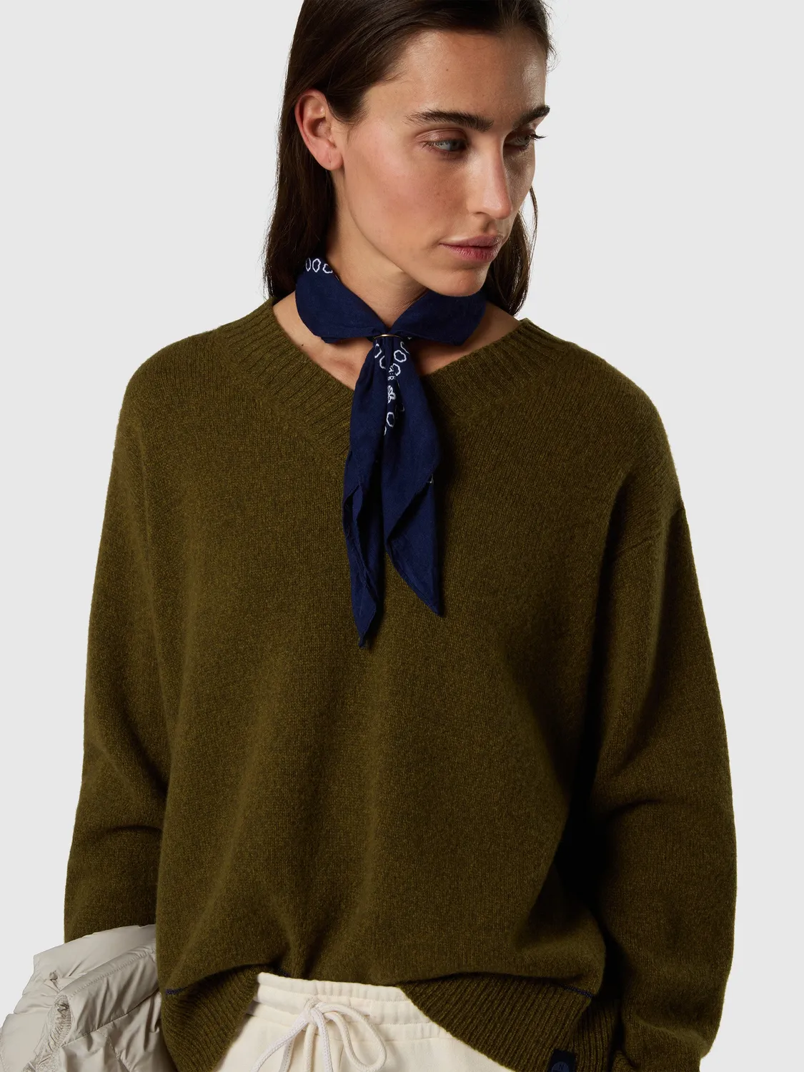 North Sails pull col V mouliné olive night femme