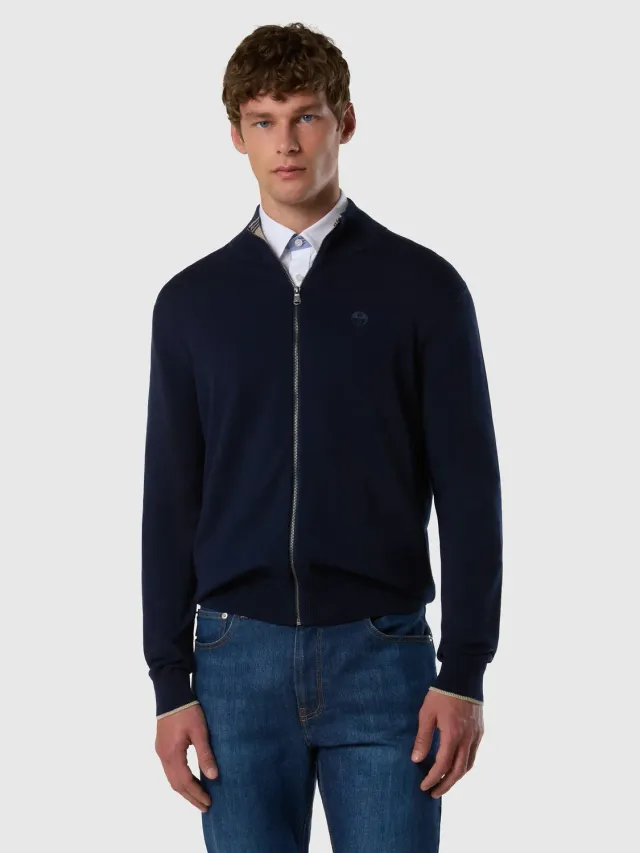 North Sails pull zippé logo ton sur ton marine