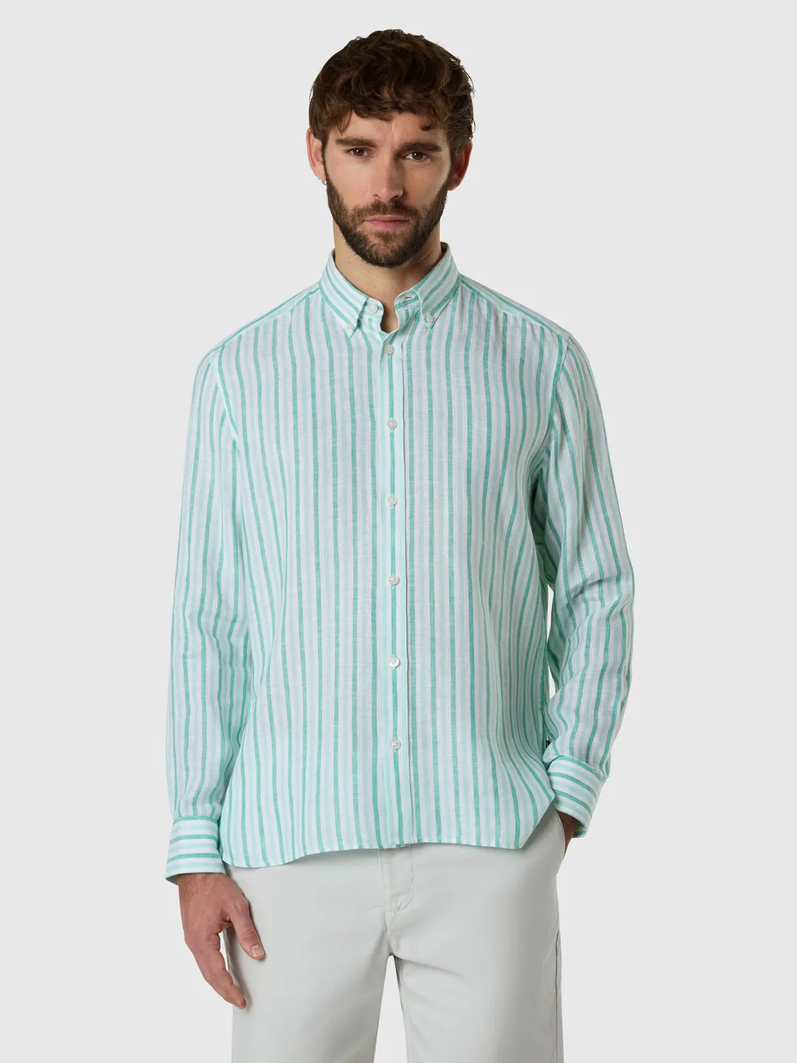 North Sails chemise lin rayée délavée homme col bouton