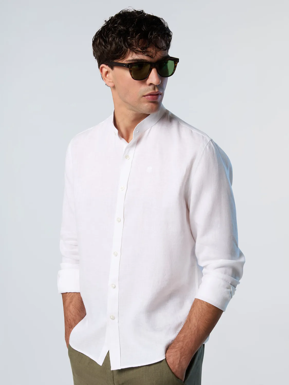 North Sails chemise col mandarin lin logo brodé
