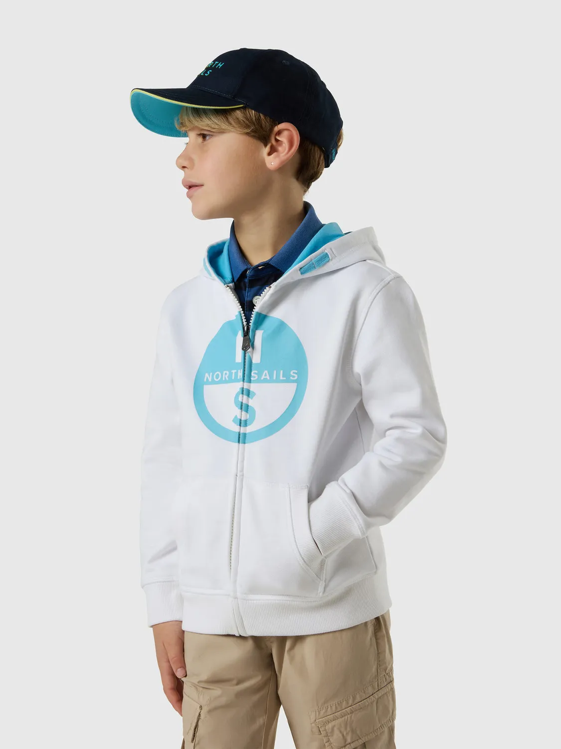 North Sails sweat zippé capuche coton bio logo maxi