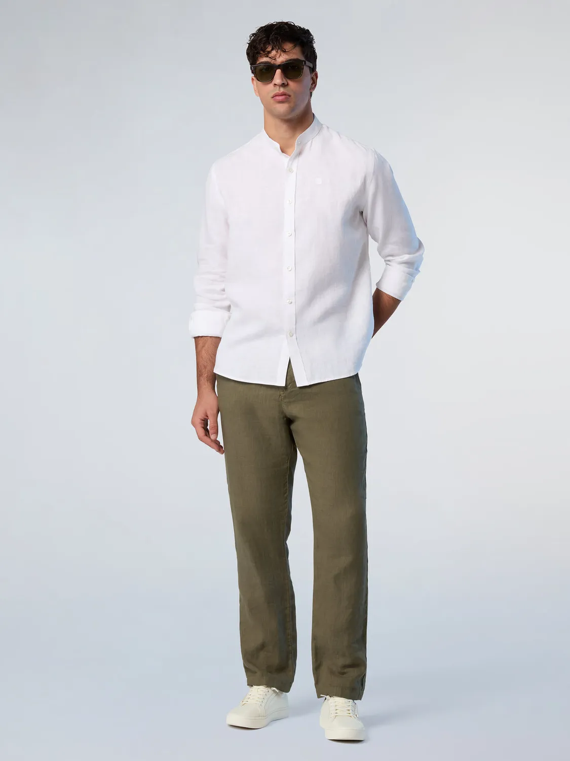 North Sails chemise col mandarin lin logo brodé