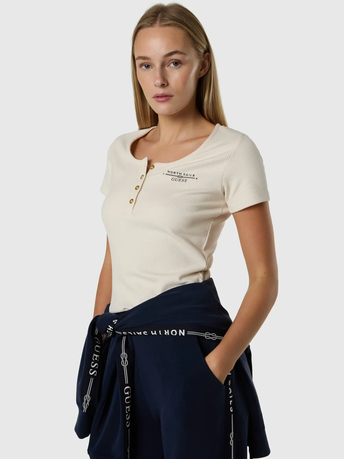 North Sails Guess t-shirt femme boutonné bleu marine