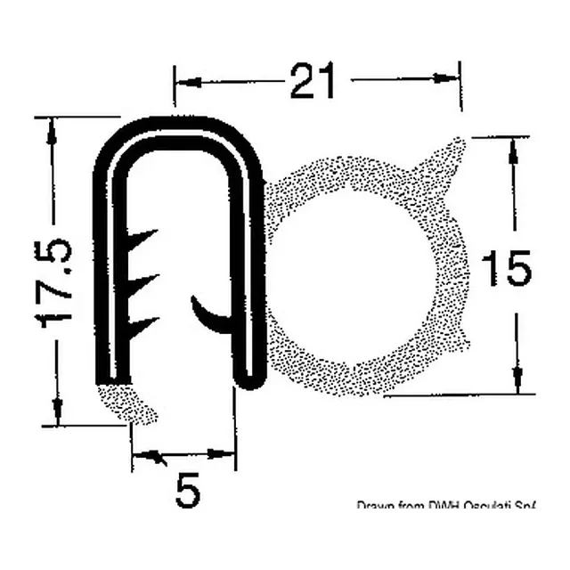 Osculati profilé PVC bourrelet noir 4-5 mm 50 m