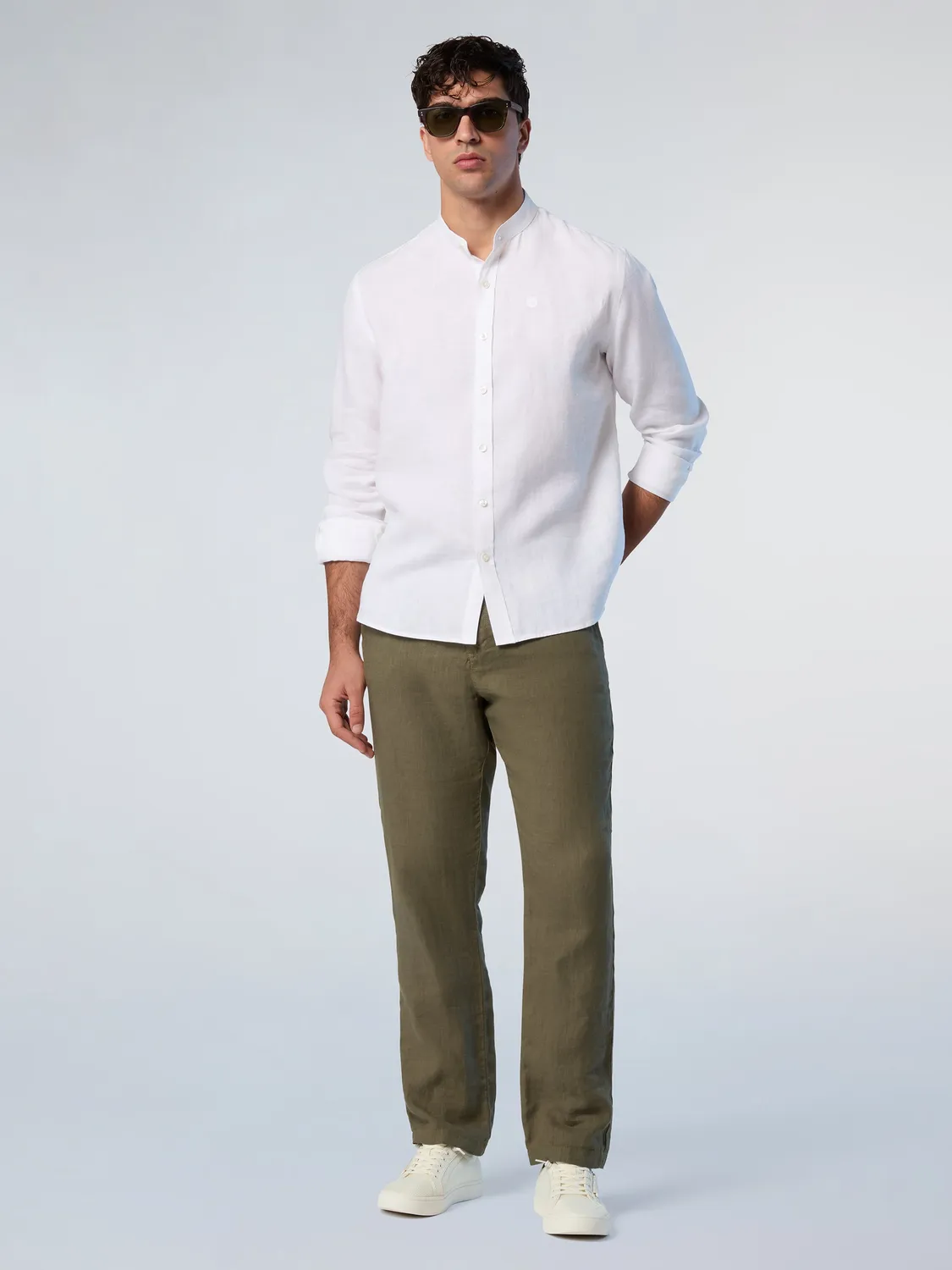 North Sails chemise col mandarin brodée blanche homme