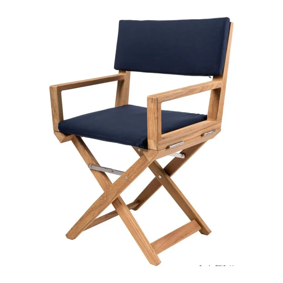 ARC chaise pliante teck marine bleu navy coussins