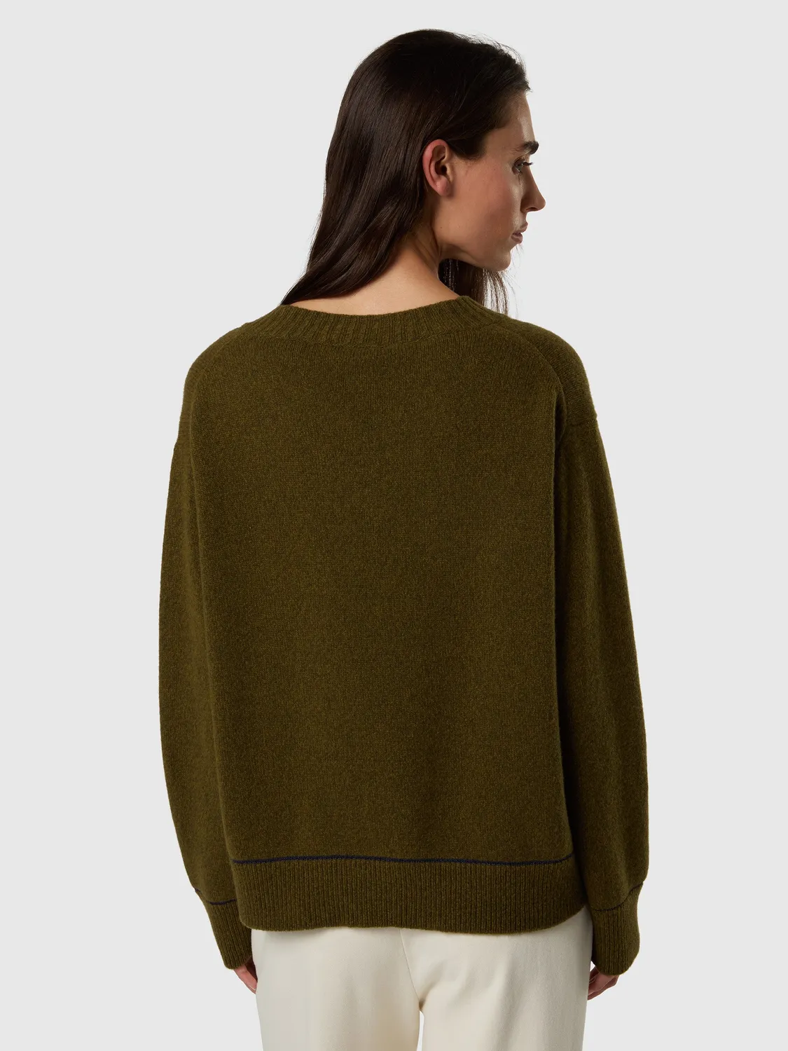 North Sails pull col V mouliné olive night femme