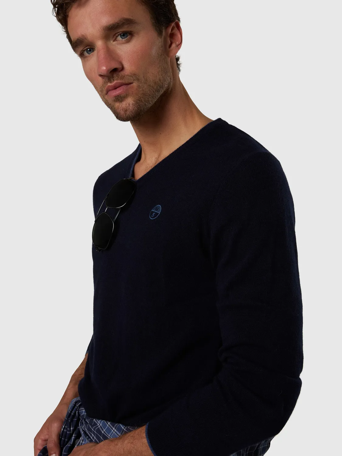 North Sails pull col V cachemire bleu marine homme