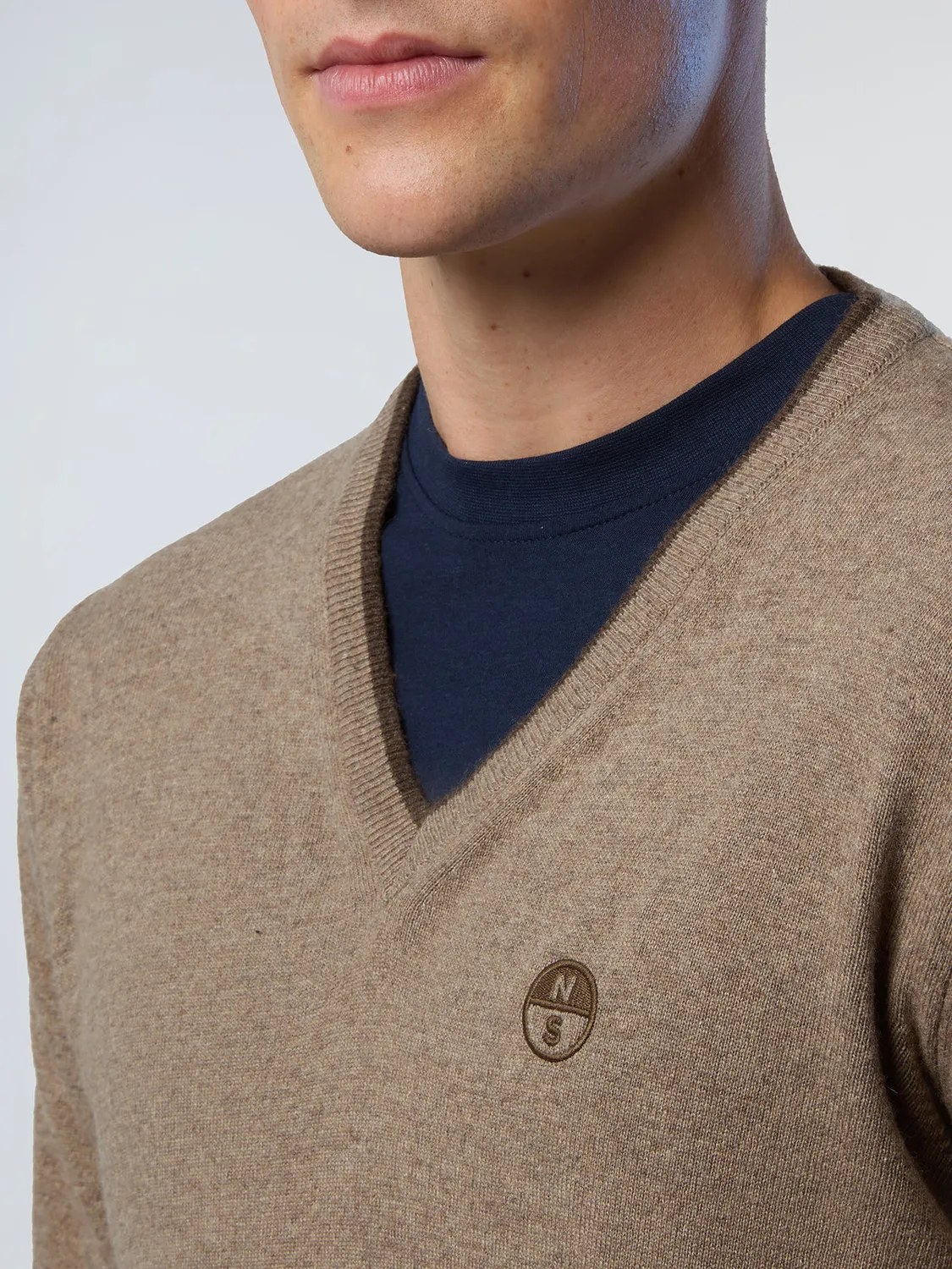 North Sails pull col V cachemire logo brodé marine