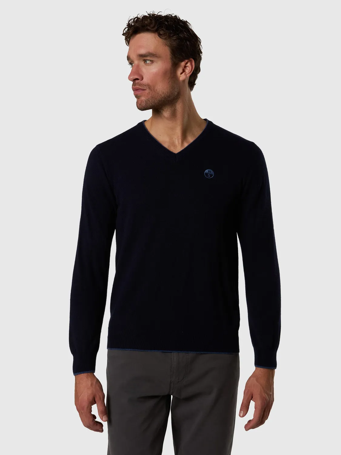 North Sails pull col V cachemire bleu marine homme