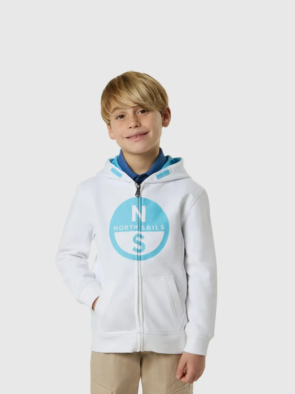 North Sails sweat zippé capuche coton bio logo maxi