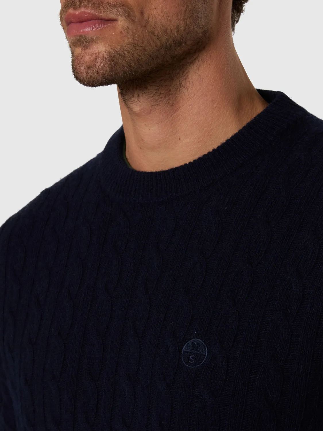 North Sails Cable-Knit pull col rond torsadé marine