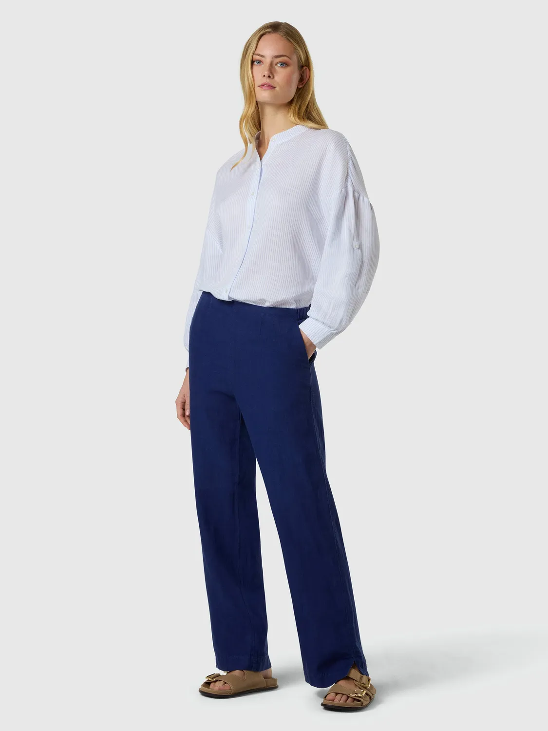 North Sails pantalon lin paperbag femme large beige