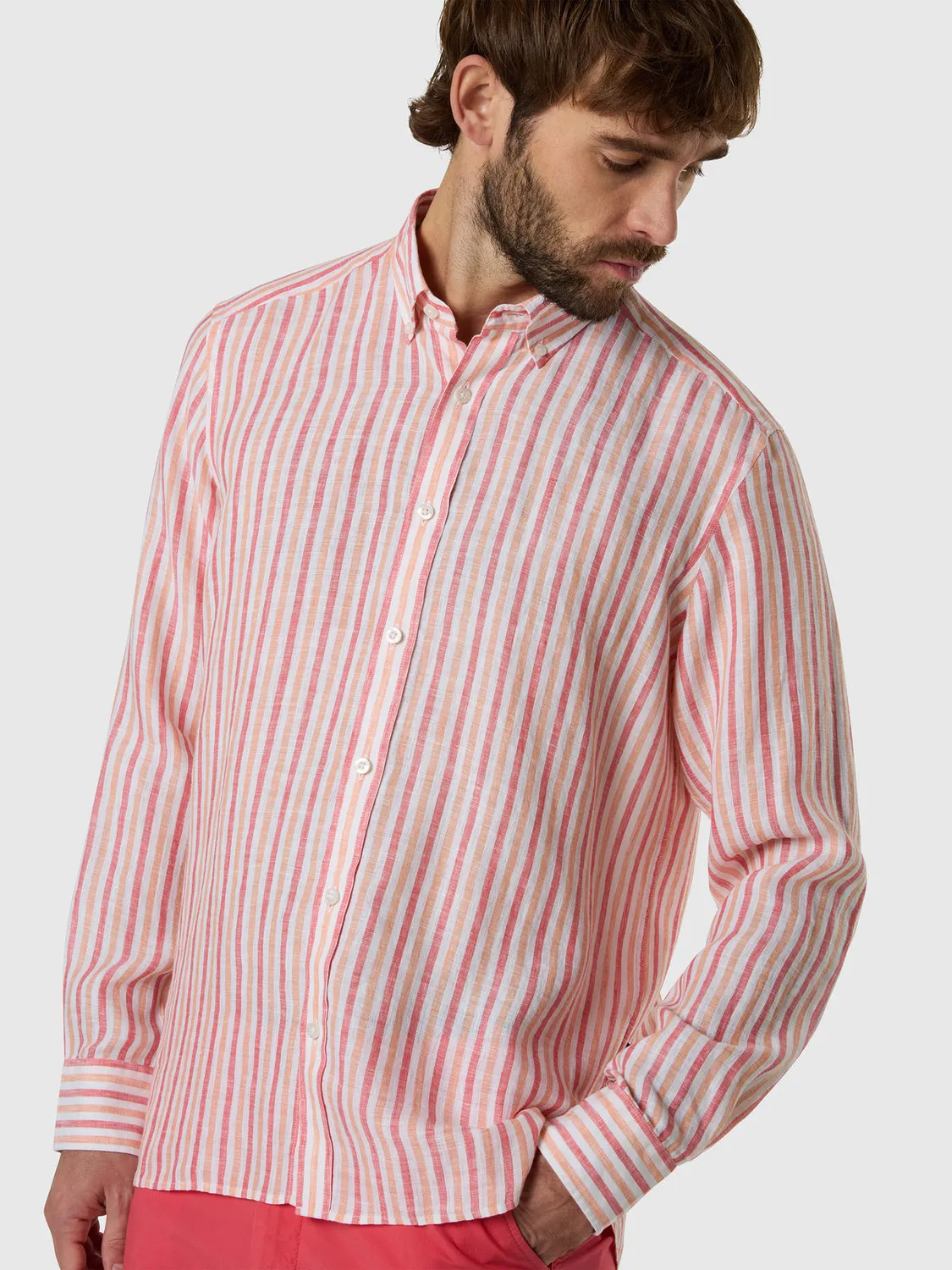 North Sails chemise lin rayée délavée homme col bouton