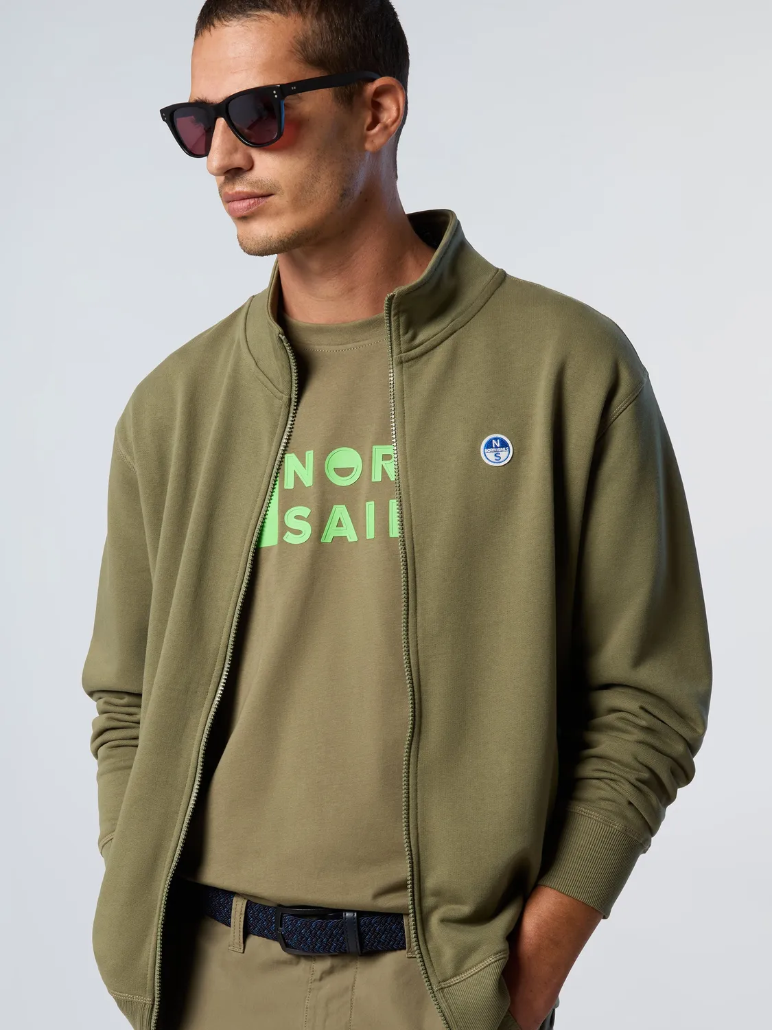 North Sails sweat zippé logo patch vert profond