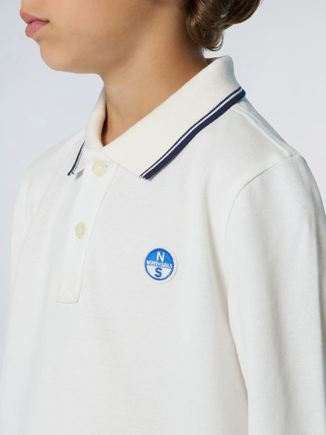 North Sails polo manches longues piqué coton bio col logo