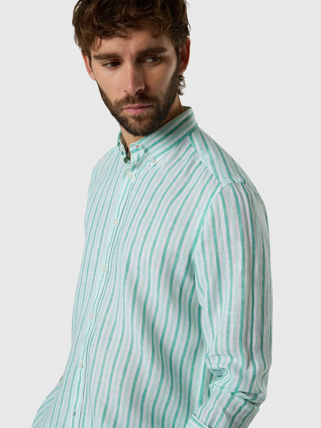North Sails chemise lin rayée délavée homme col bouton