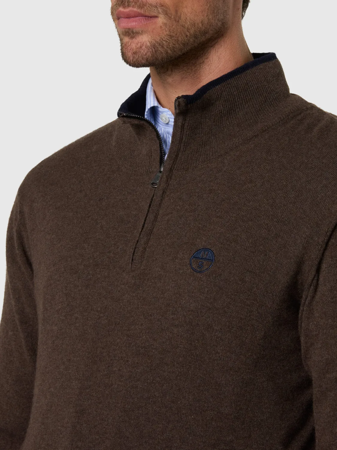 North Sails pull demi-zip cachemire homme noyer mélangé