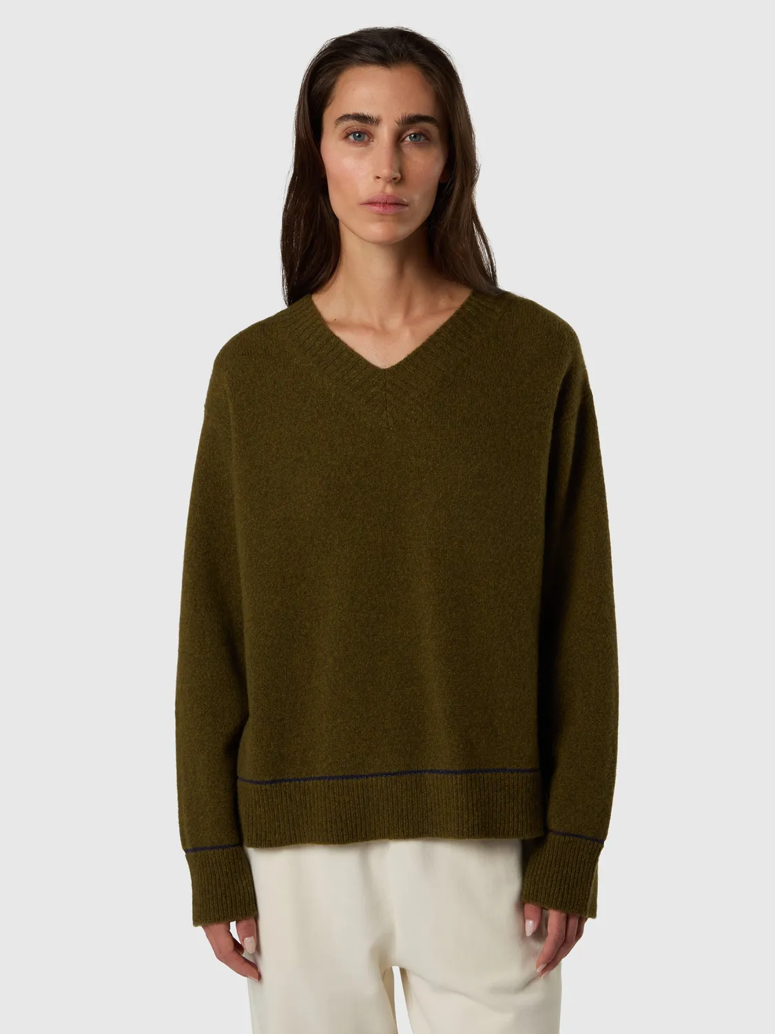 North Sails pull col V mouliné olive night femme