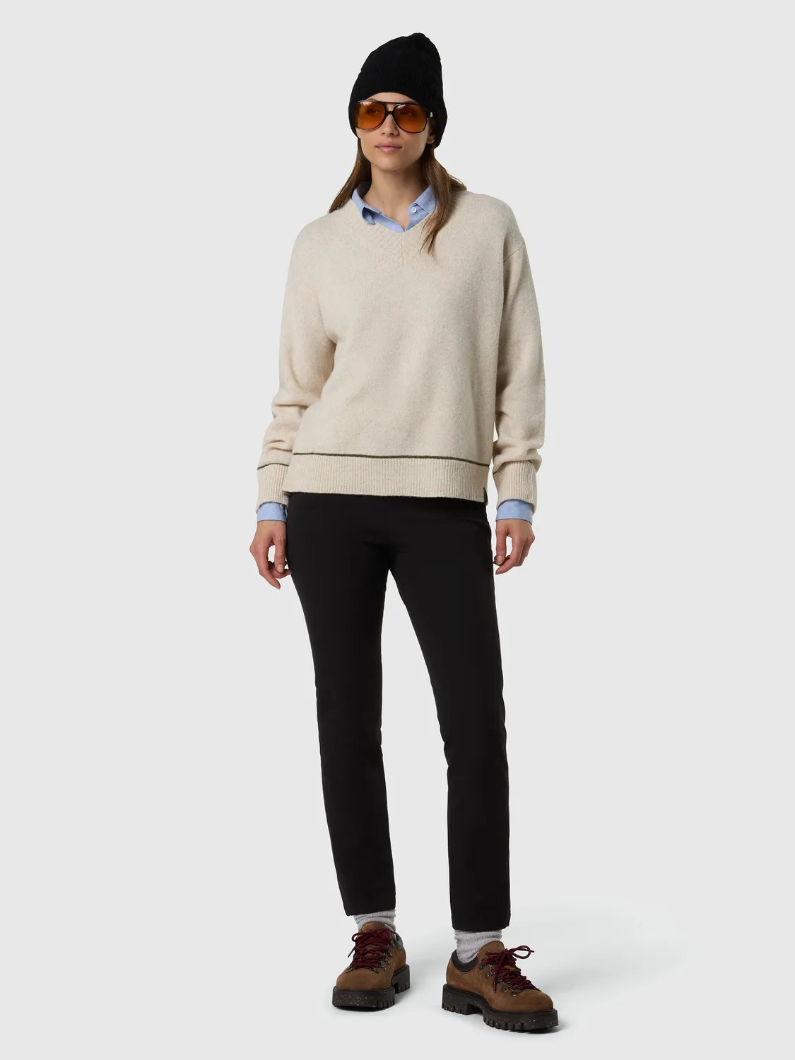 North Sails pull col V mouliné olive night femme