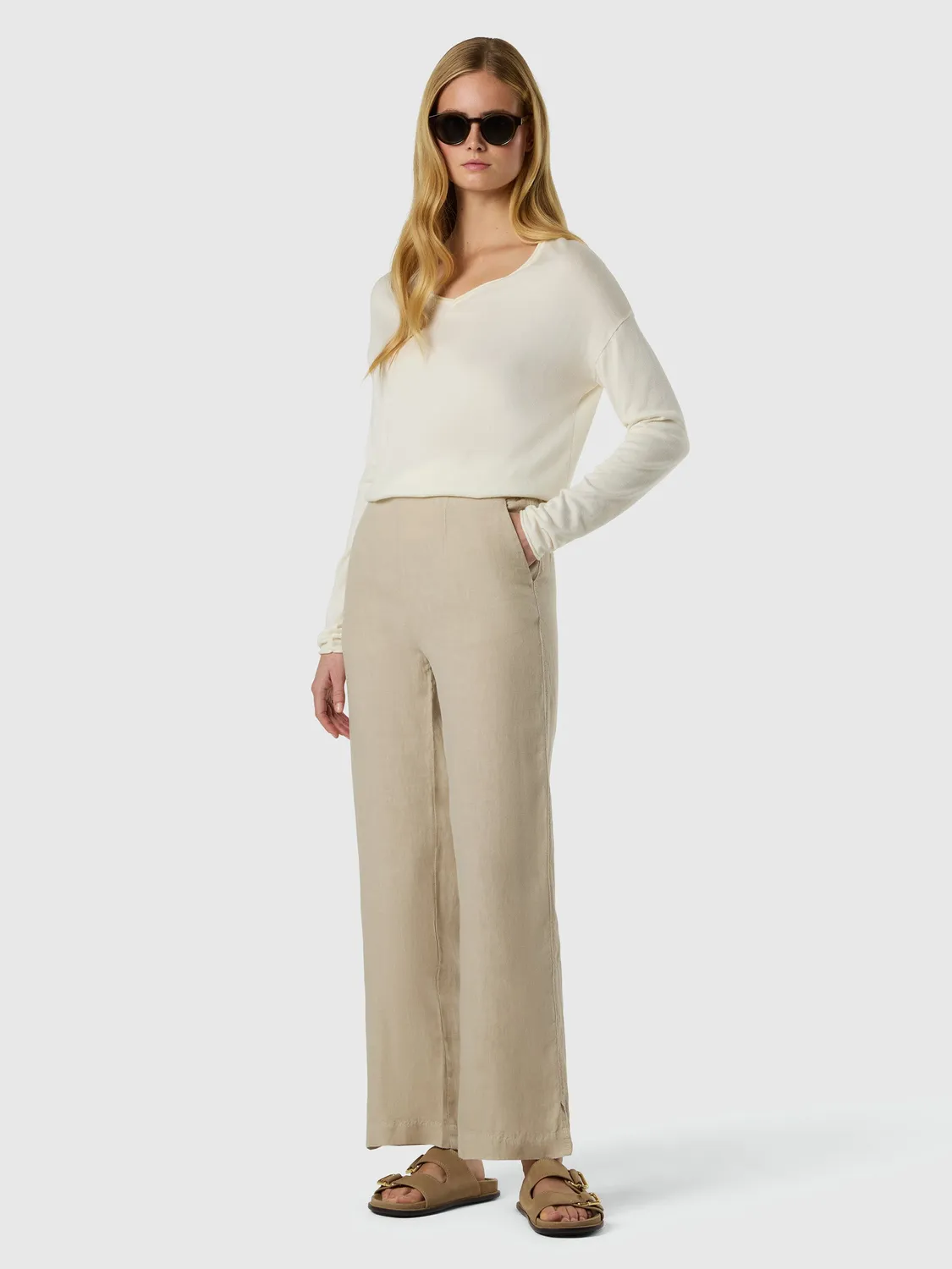 North Sails pantalon lin paperbag femme large beige