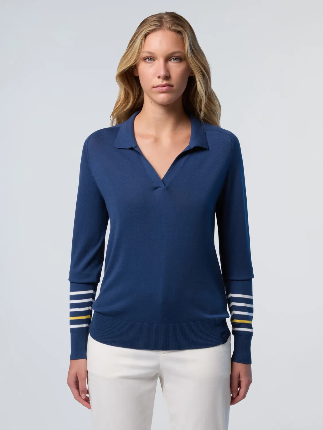 North Sails Pull col V aloe vera coton rayures