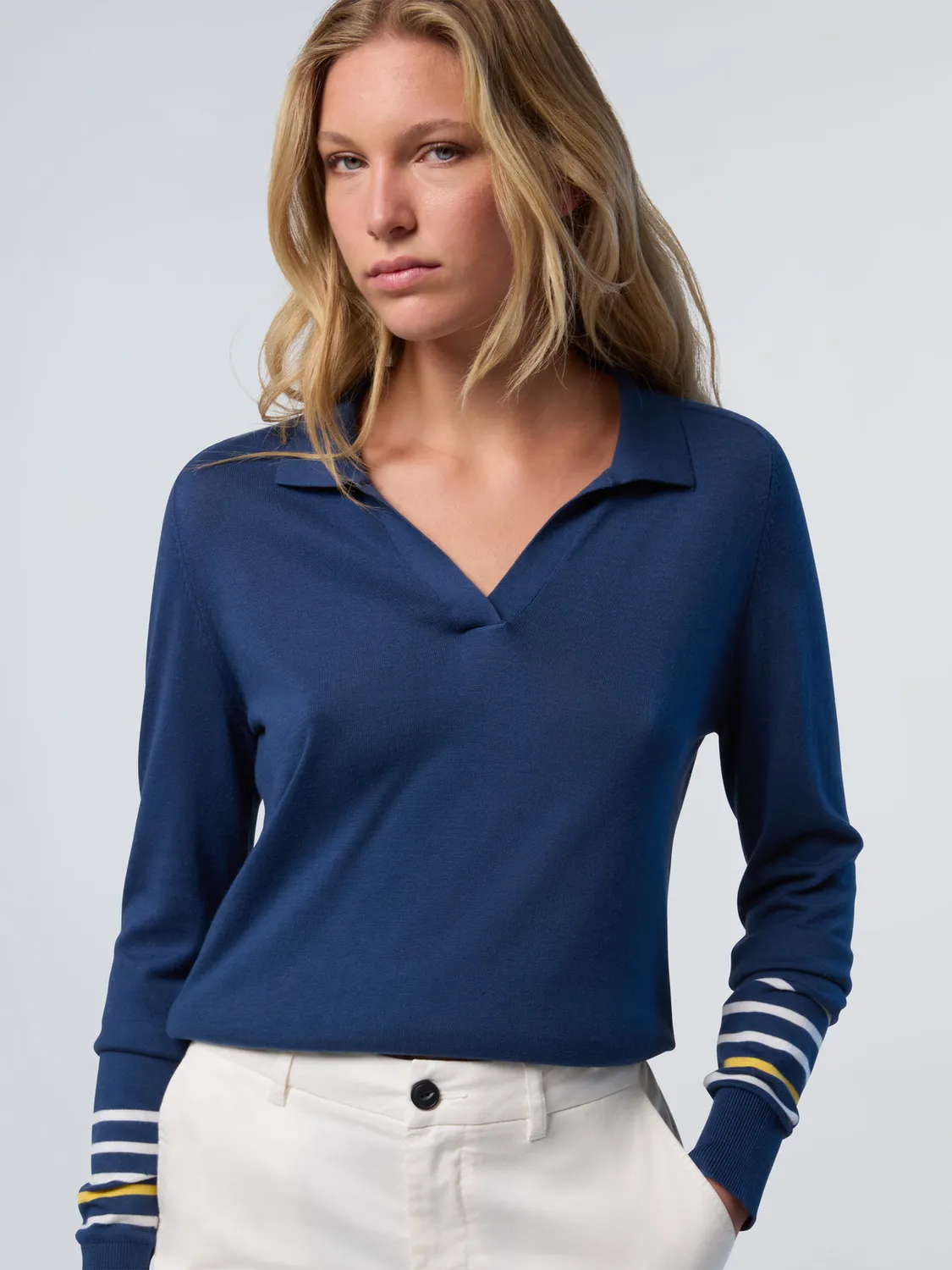 North Sails Pull col V aloe vera coton rayures
