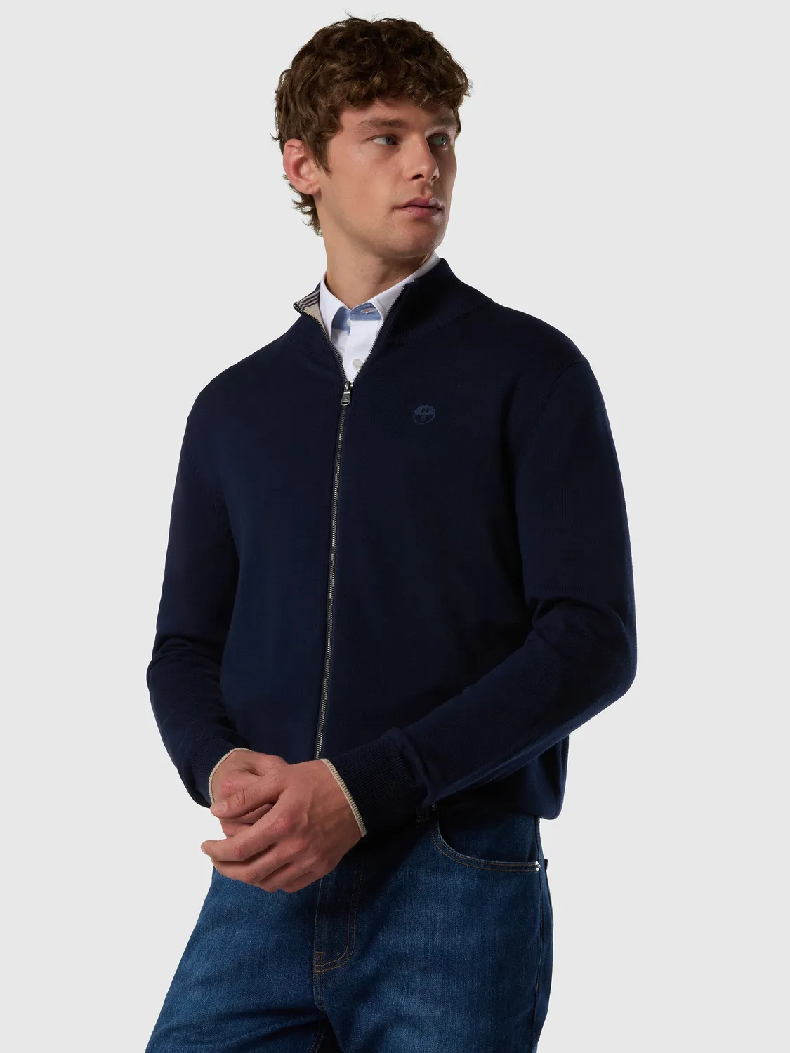North Sails pull zippé logo ton sur ton marine