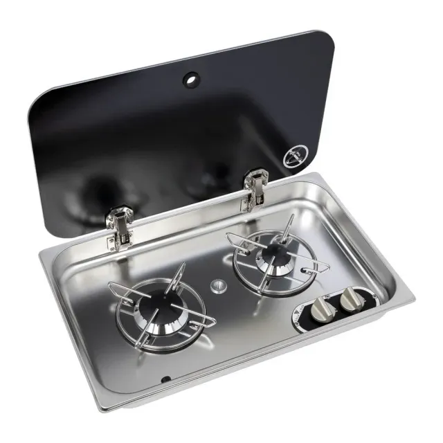 Réchaud inox 2 feux verre fumé encastré 119 mm