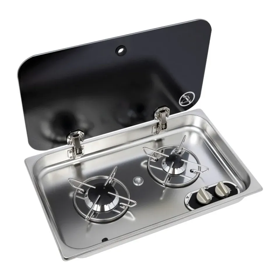 Réchaud inox 2 feux verre fumé encastré 119 mm
