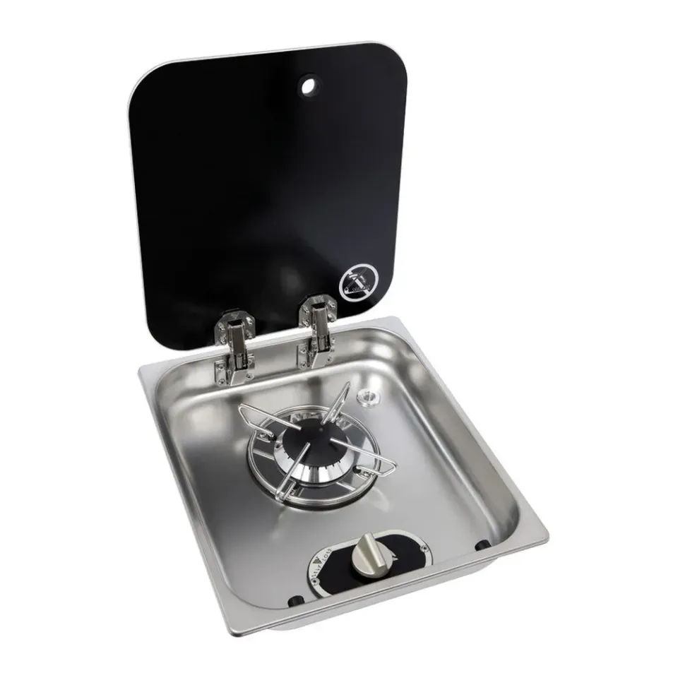 easysea plaque gaz inox 1 feu couvercle verre encastrée 119 mm