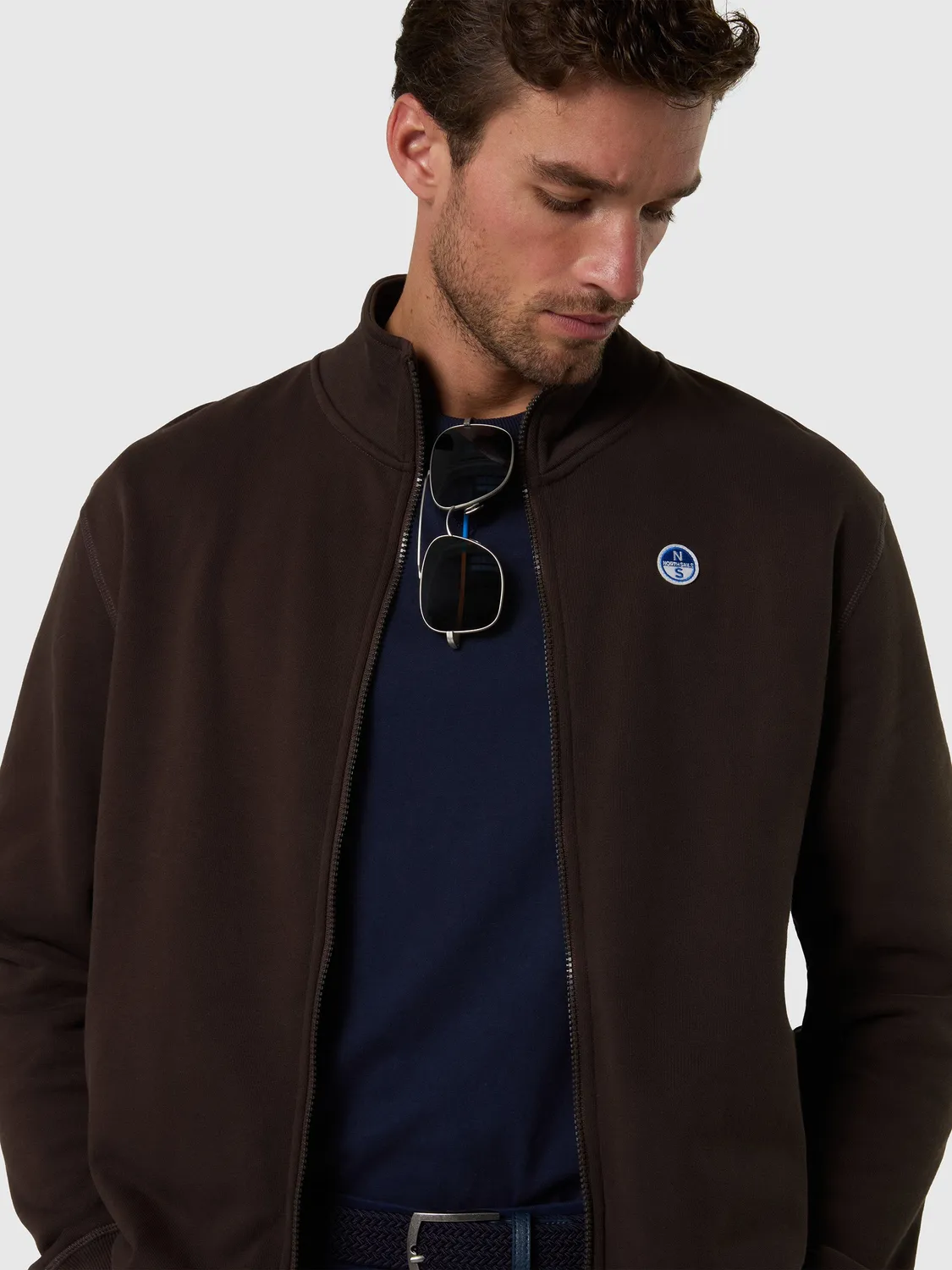 North Sails Full-zip sweatshirt with logo patch sweat zippé bleu marine