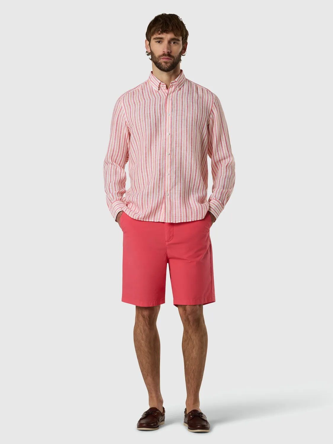 North Sails chemise lin rayée délavée homme col bouton