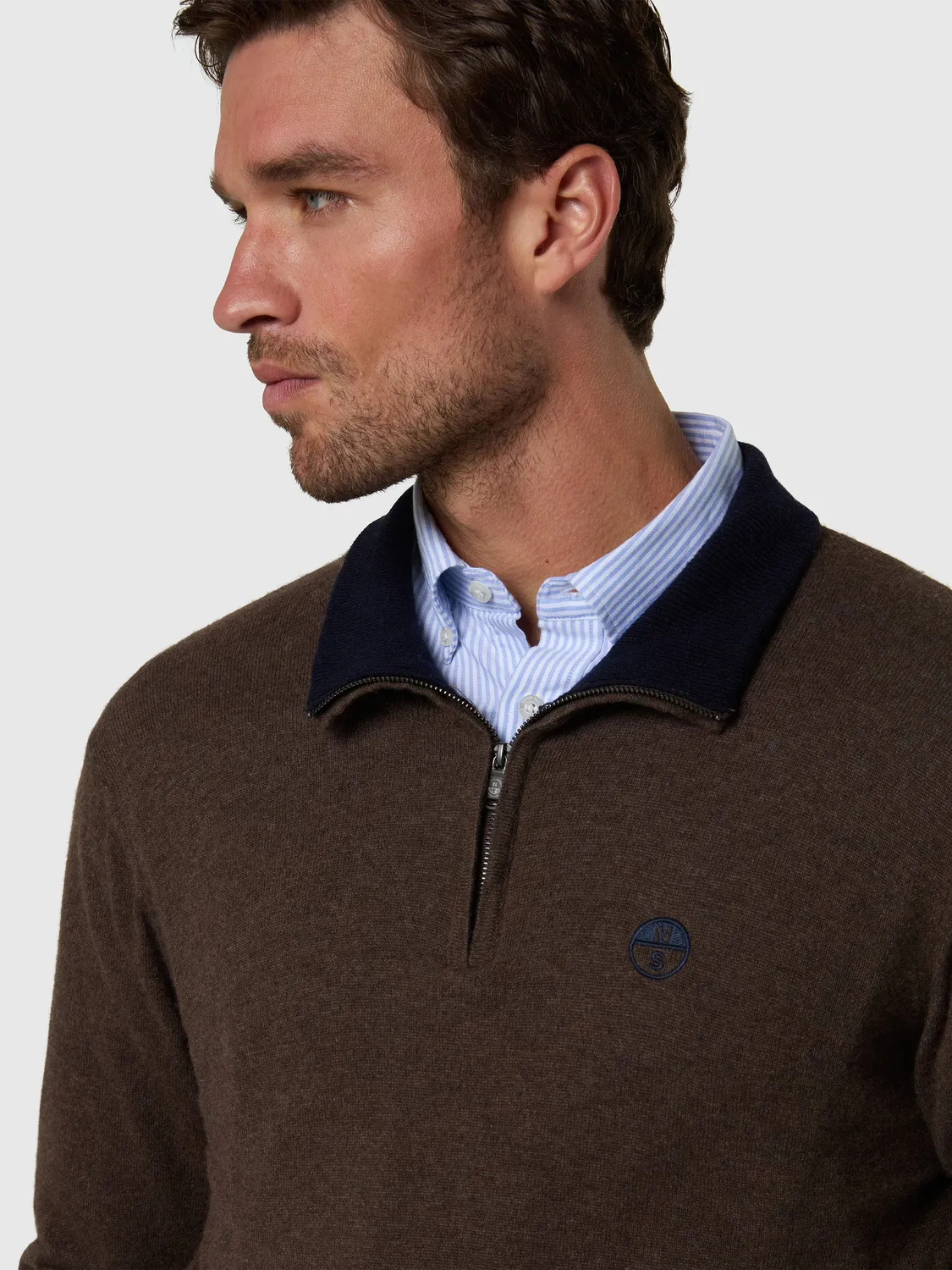 North Sails pull demi-zip cachemire homme noyer mélangé