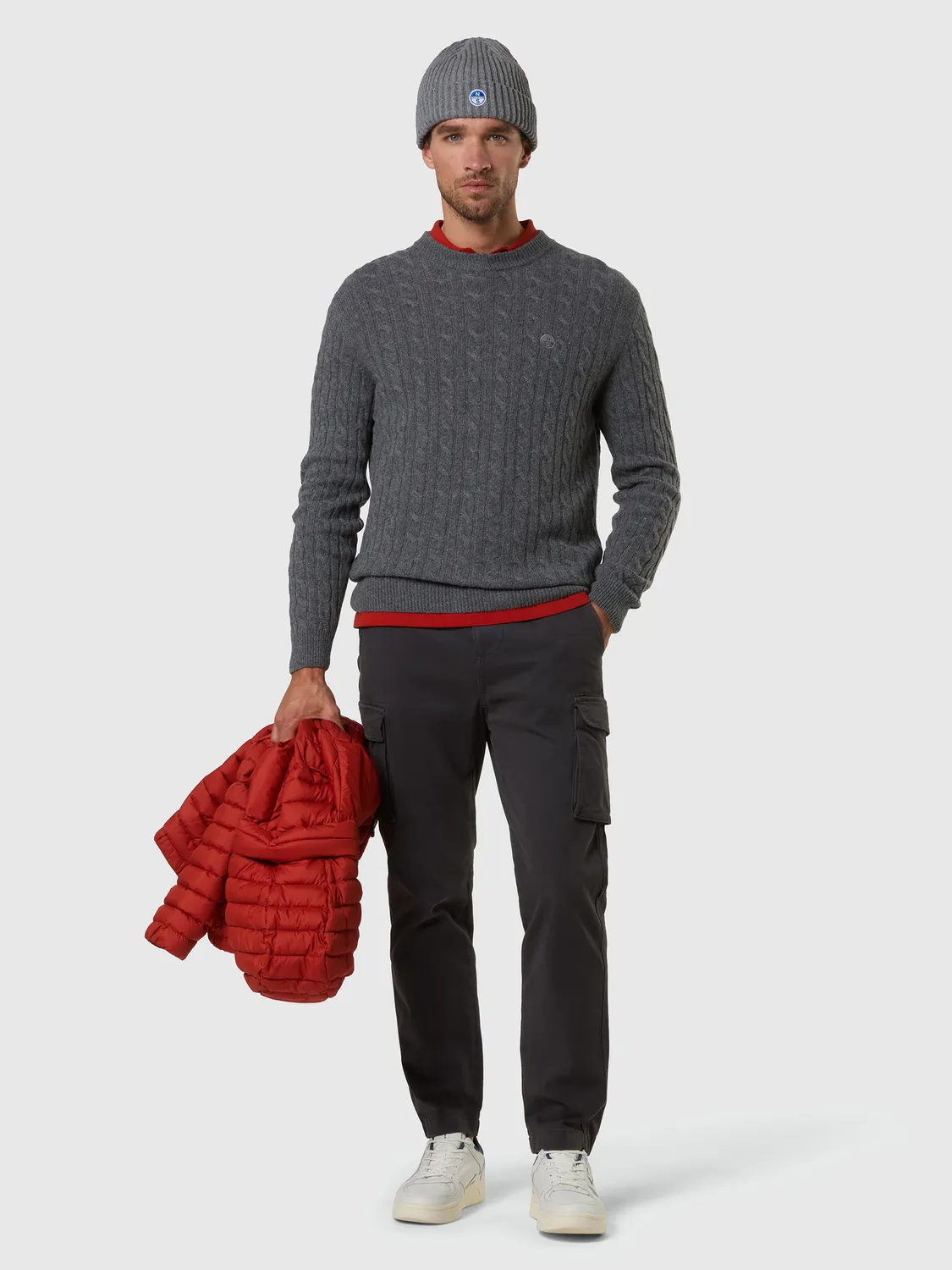 North Sails Cable-Knit pull col rond torsadé marine