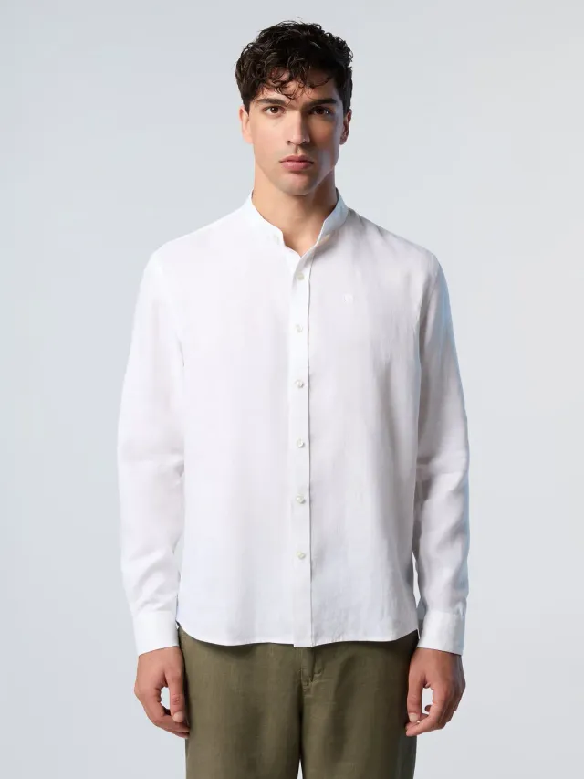 North Sails chemise col mandarin brodée blanche homme