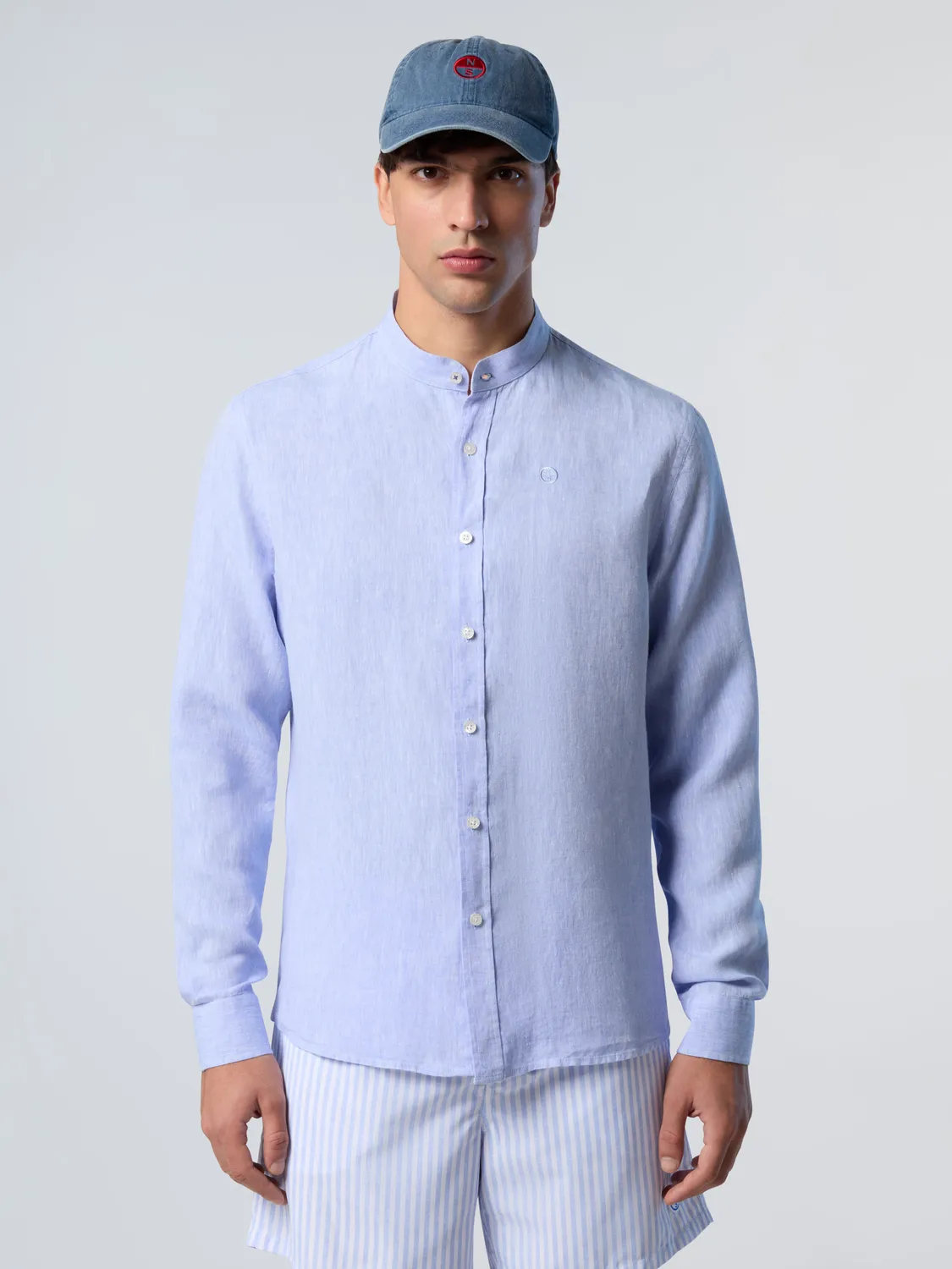 North Sails chemise col mandarin brodée blanche homme