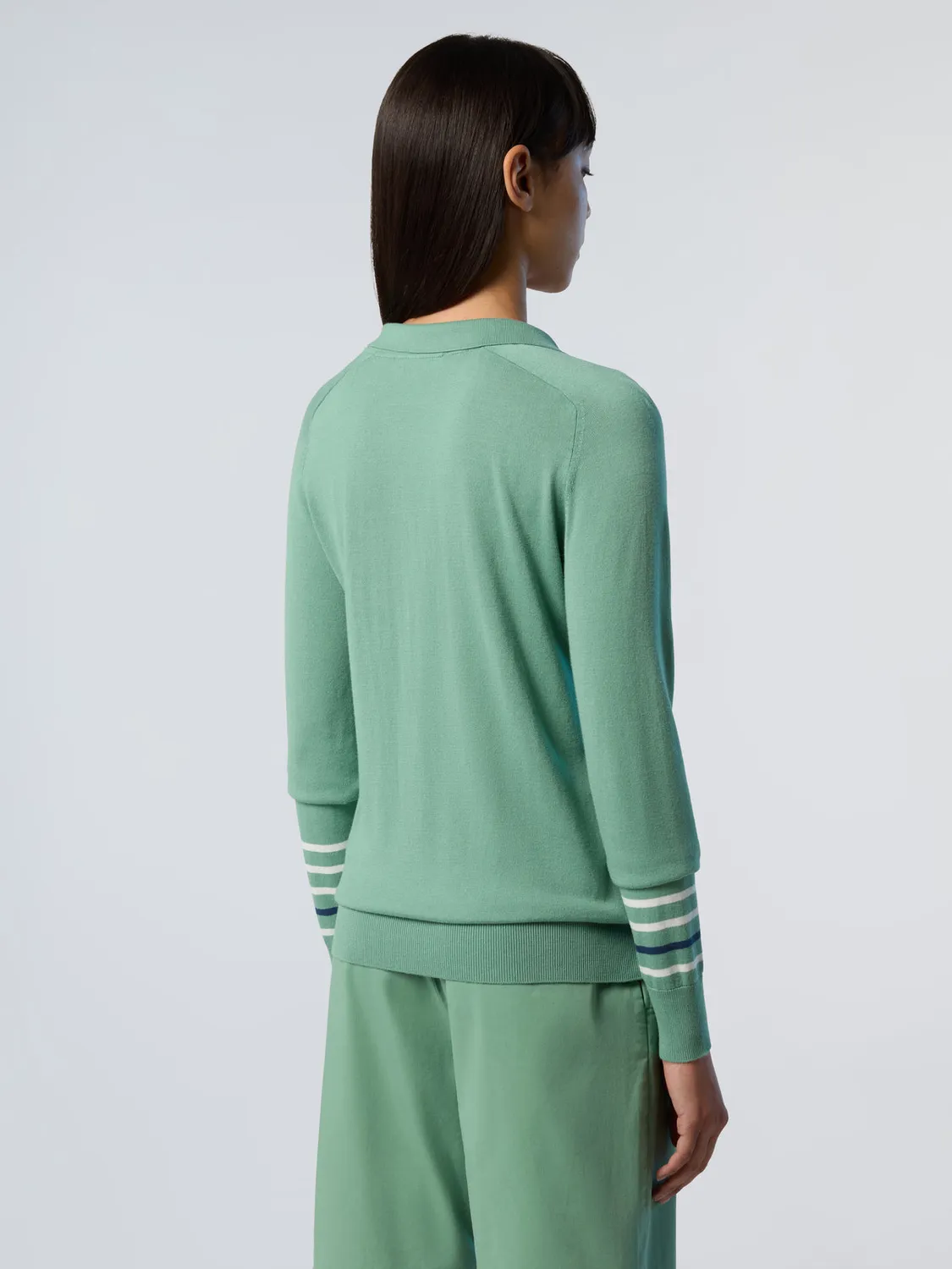 North Sails Pull col V aloe vera coton rayures