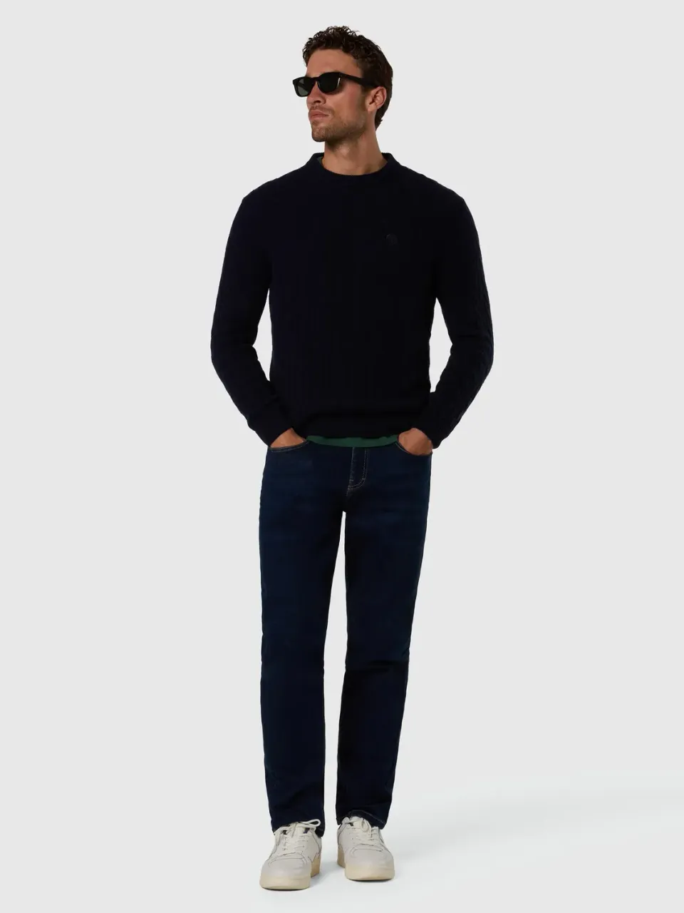North Sails Cable-Knit pull col rond torsadé marine