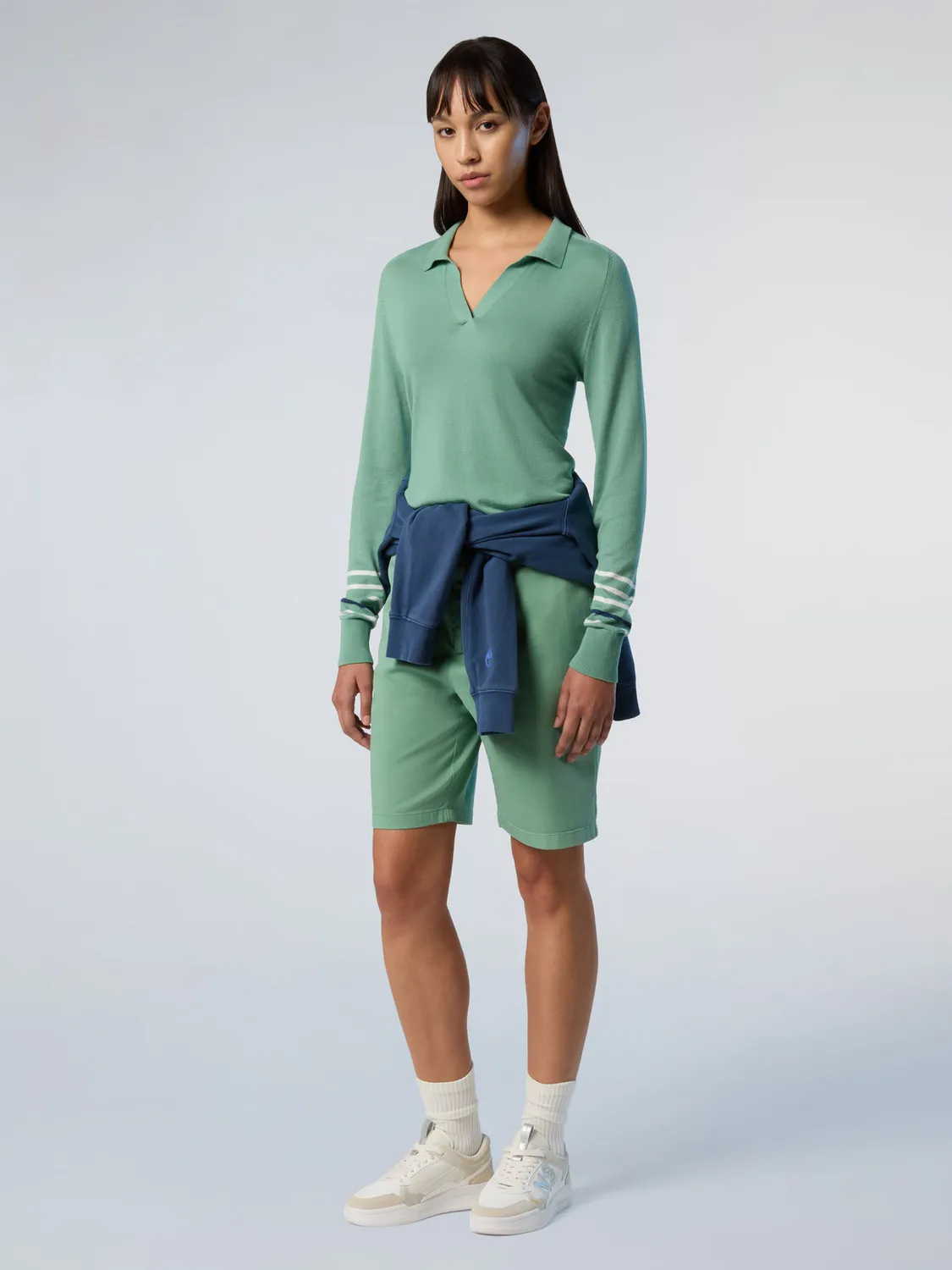 North Sails Pull col V aloe vera coton rayures