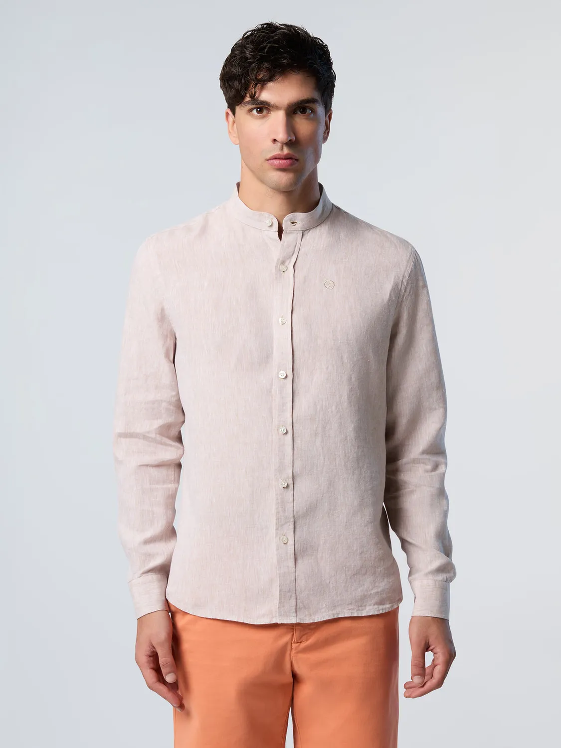 North Sails chemise col mandarin lin logo brodé