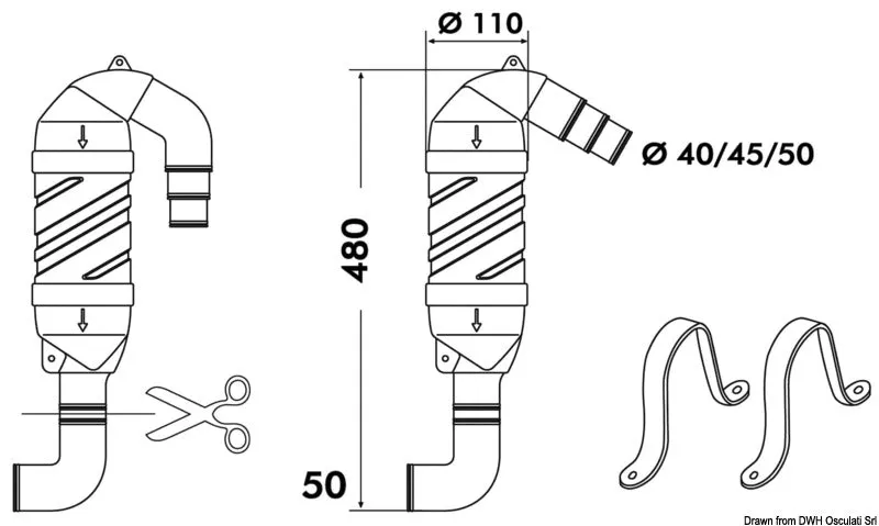 easysea silencieux échappement 120° polyéthylène