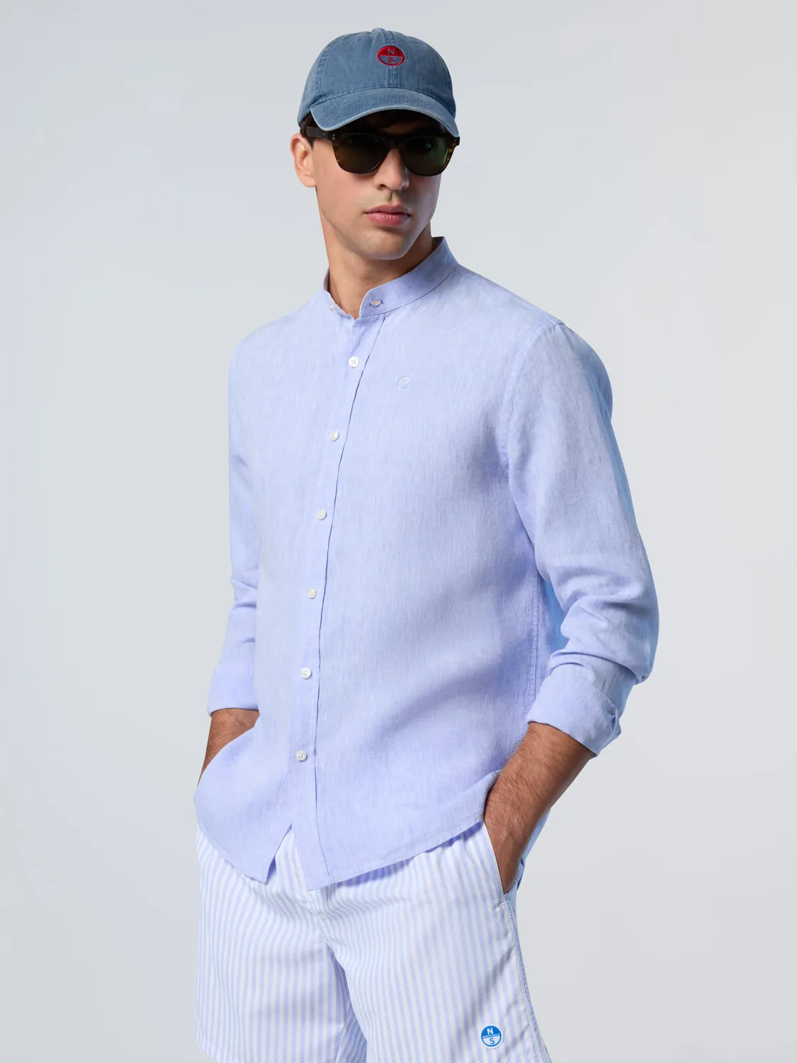 North Sails chemise col mandarin brodée blanche homme