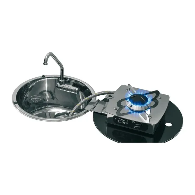 Can réchaud inox 1 feu rond avec robinet rabattable