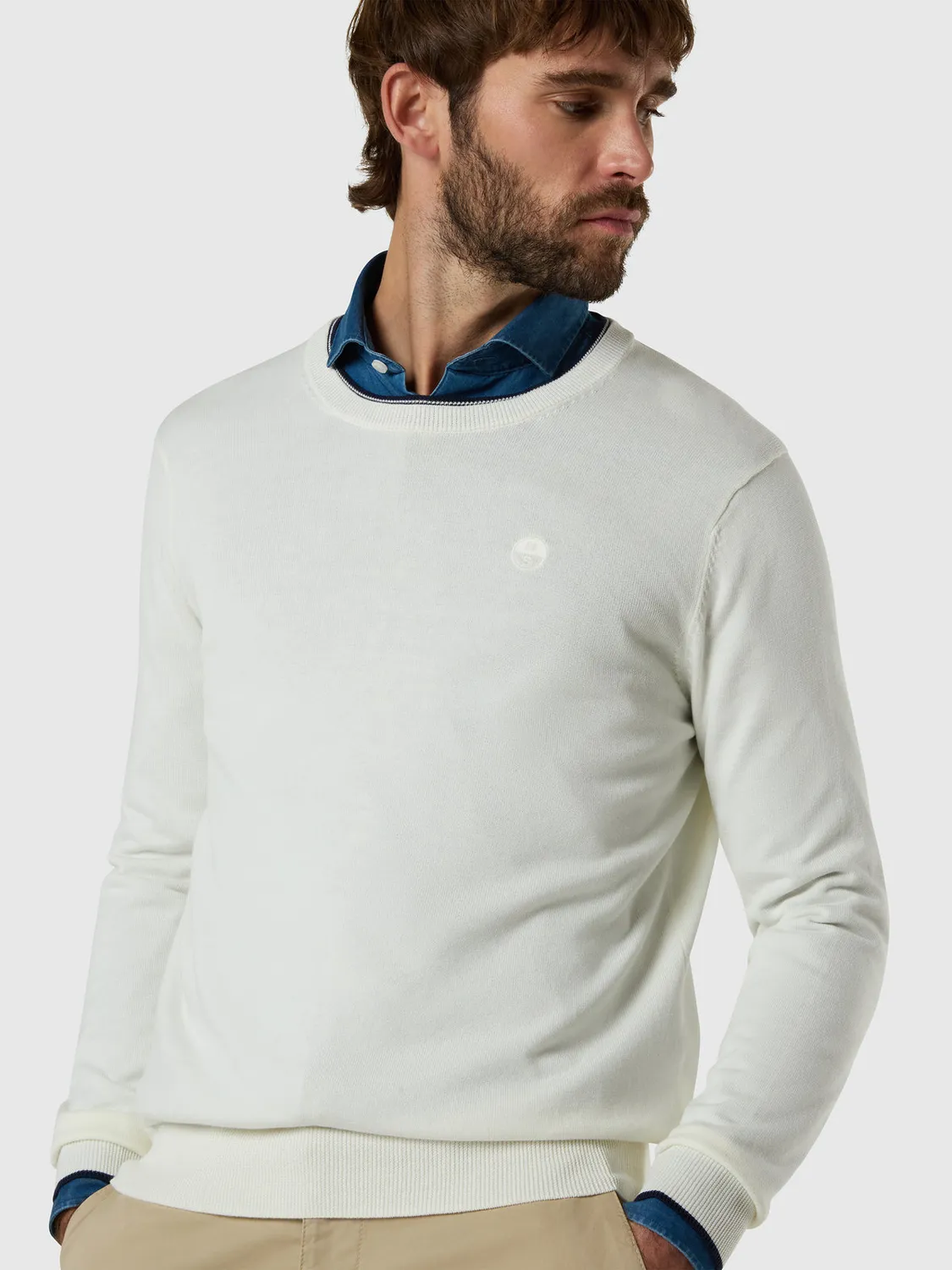 North Sails pull col rond coton bio logo tonal