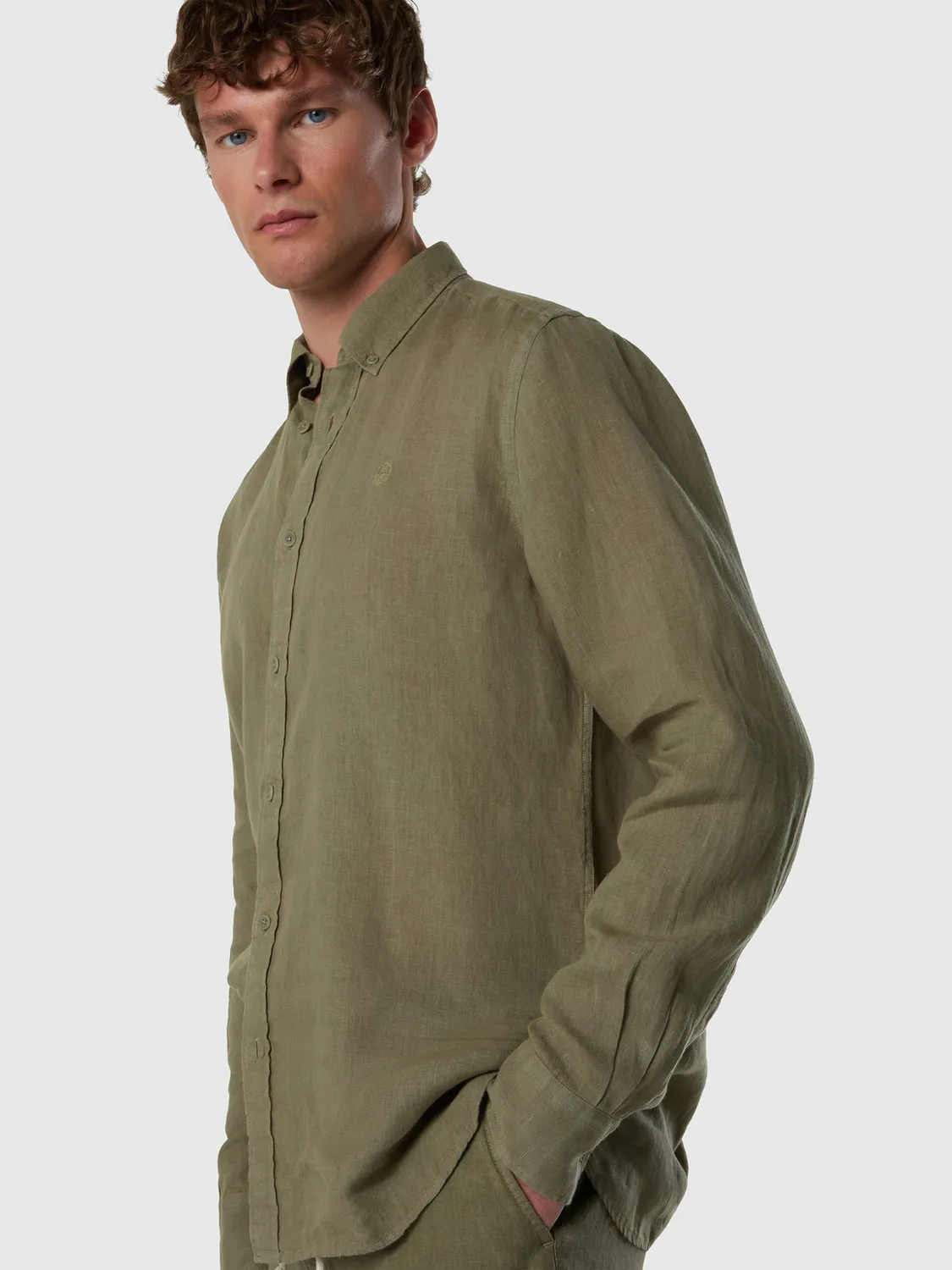 North Sails chemise lin teint en pièce boutons corozo